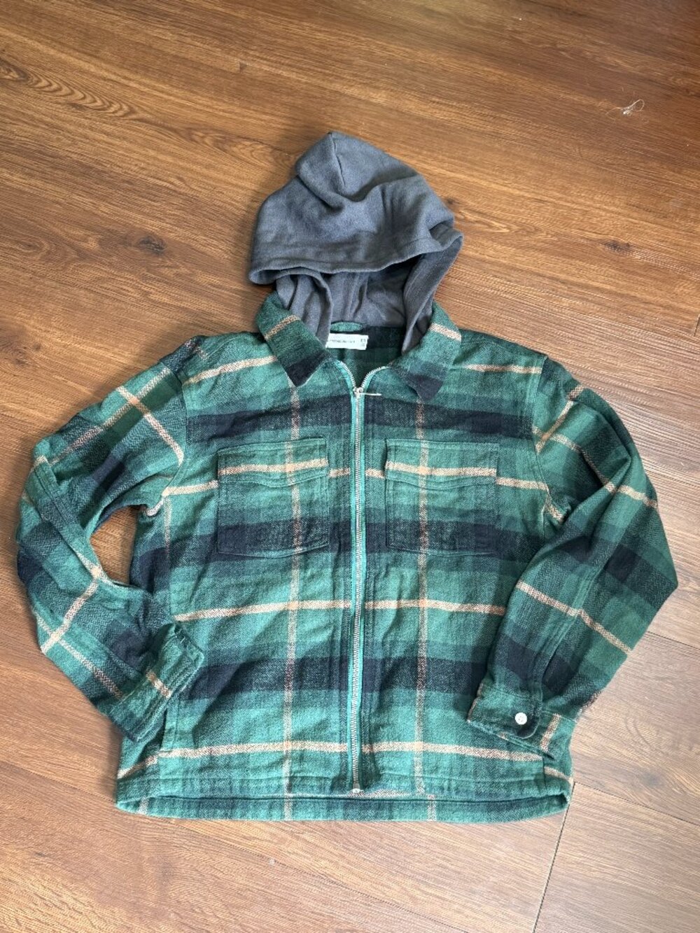 Abercrombie Kids Plaid Hooded Shacket 12/14 Jacket Grunge Lumbercore Cozy 3764